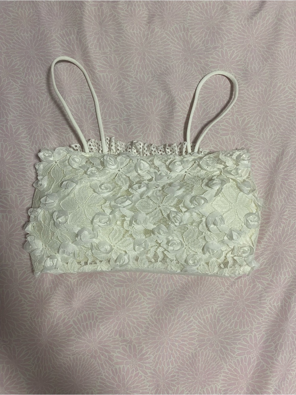 Floral Lace Rosette Bralette - White